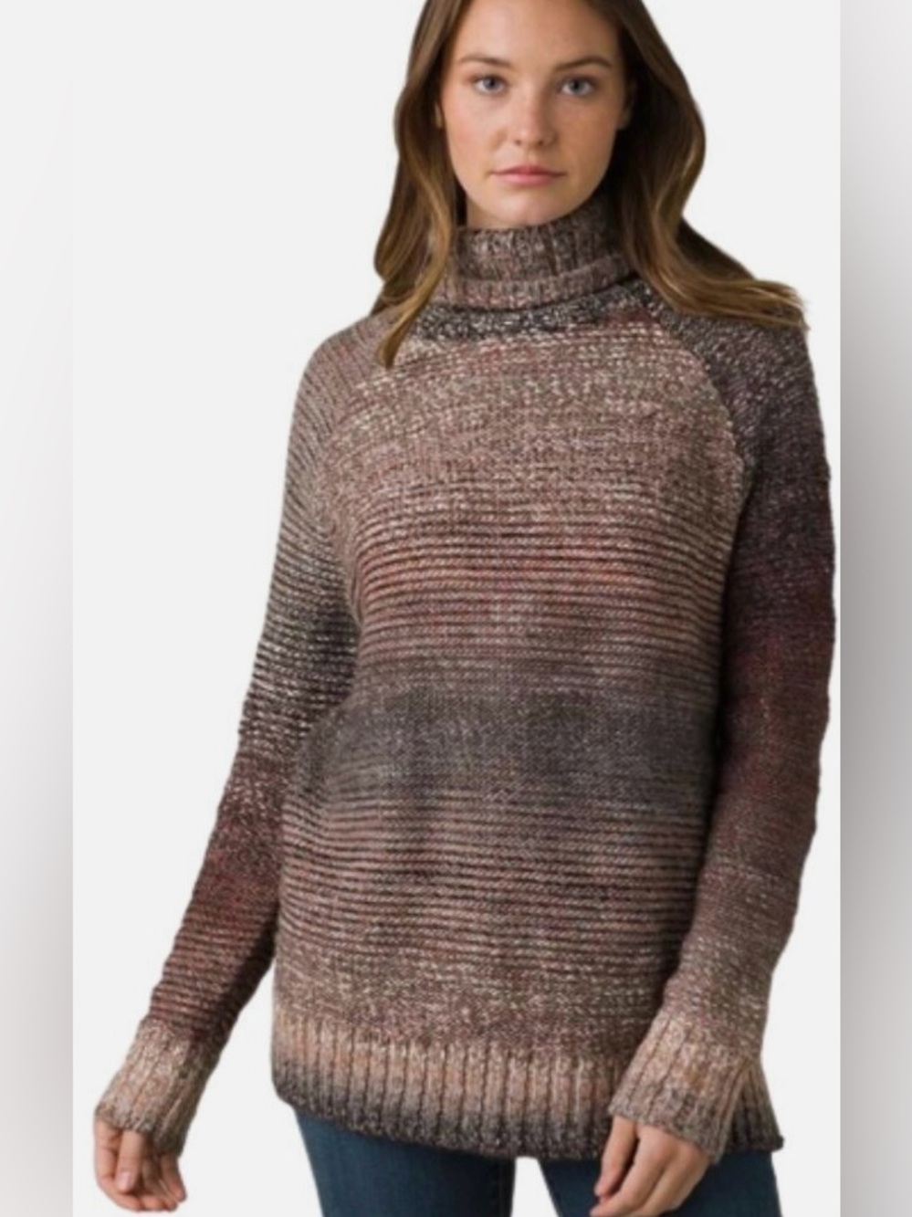 Prana Turtleneck Autum Rein Gradient Knit Sweater Tunic Multi-Color ombré -XS